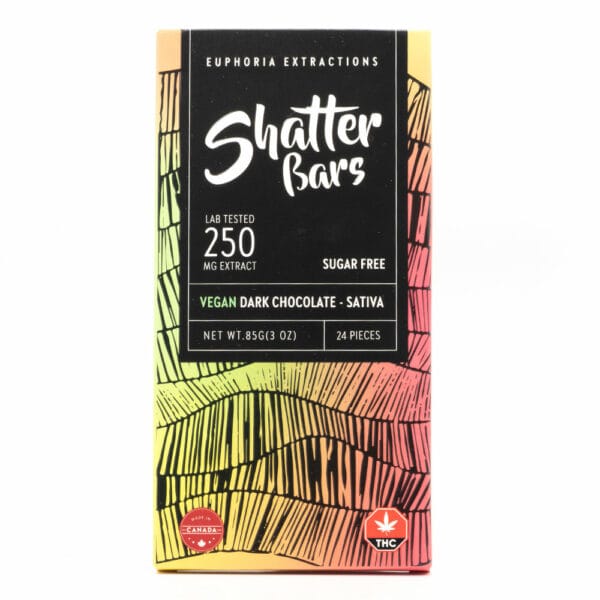 Shatter Bars Sugar Free Vegan Dark Chocolate Sativa 250MG